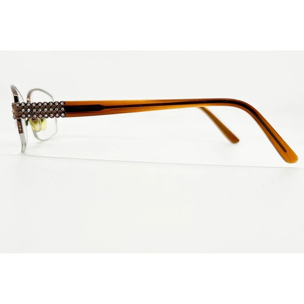Runway Couture Eyeglasses Womens Brown Half Rim Rhinestone ECE-224 51-17-135